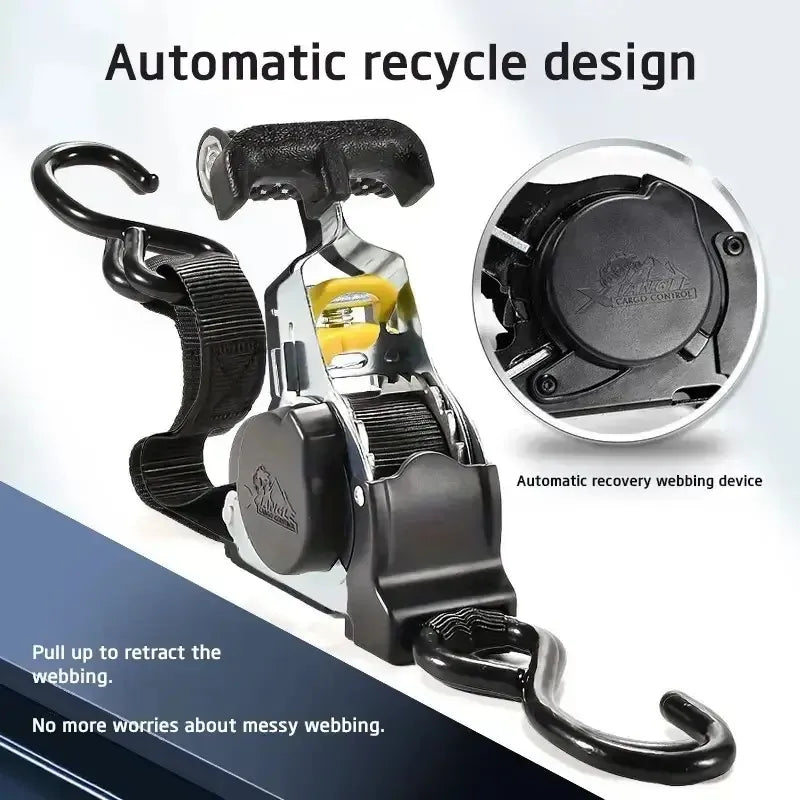 Ratchet Tie Down Straps - Auto Retractable Ratchet Straps Heavy Duty 1500lbs 4 Pack With S Hooks, For Securing Cargo Luggage Motorcycle Truck Boat, 3.3m, Black