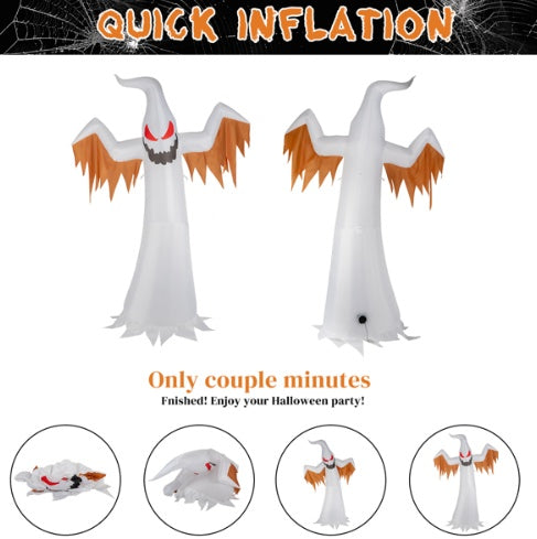 12ft Giant Inflatable Ghost - LED Lights & Flashing Red Eyes Halloween Decoration