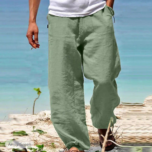 Men's Summer Drawstring Beach Pants - Elastic Waist Casual Trousers