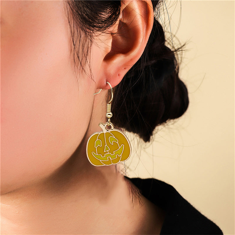Halloween Pumpkin Earrings - Cute Spooky Oil Drop Alloy Jewelry