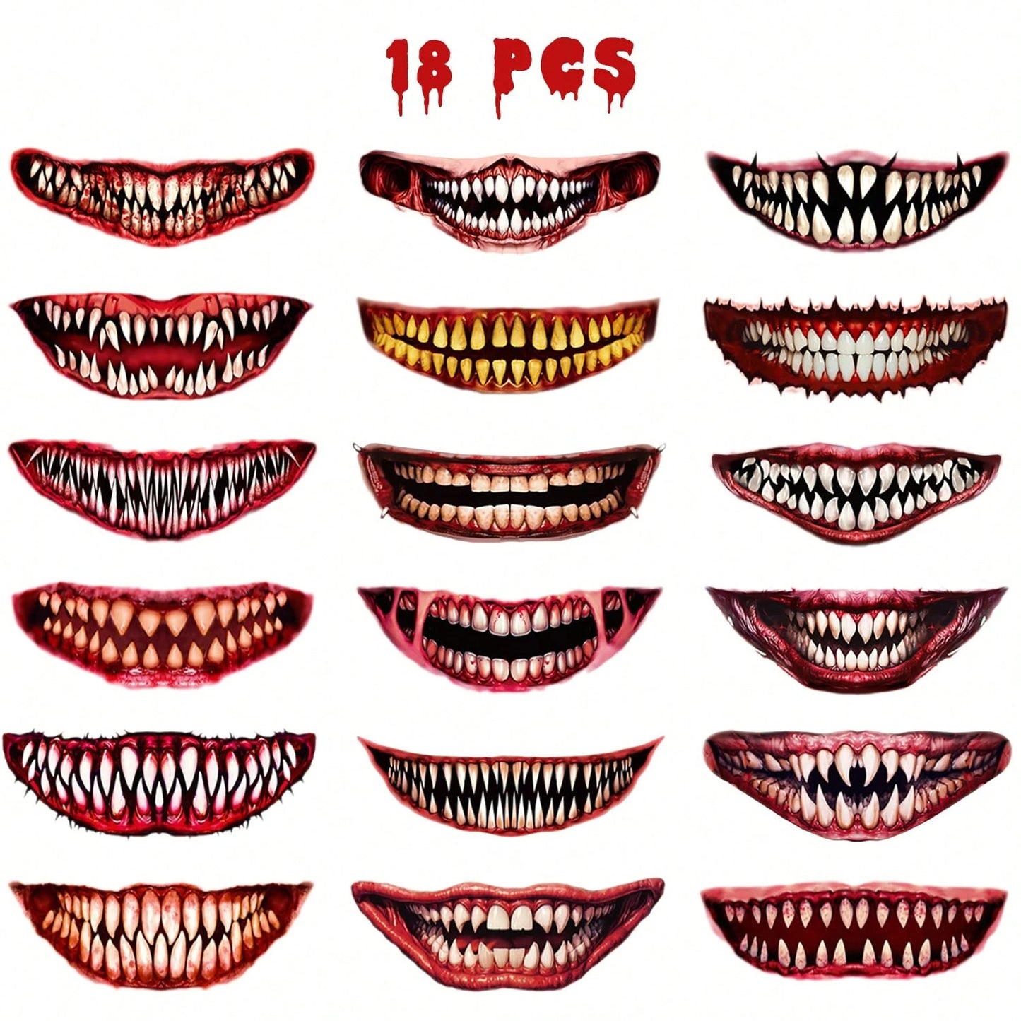 Halloween Temporary Tattoos - 18 Pcs Horror Clown Face Stickers for Cosplay Parties