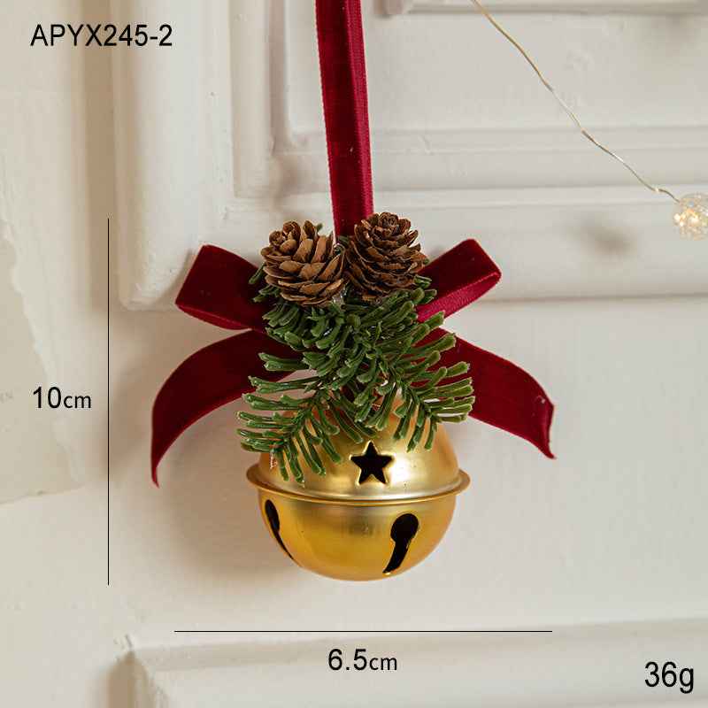 Christmas Velvet Bow Bell Pendant - Wrought Iron Jingling Hanging Decoration