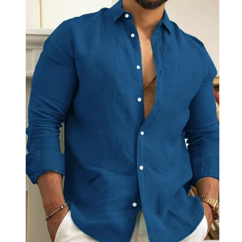 Men's Linen Button Shirt - Summer Beach Solid Color Casual Top