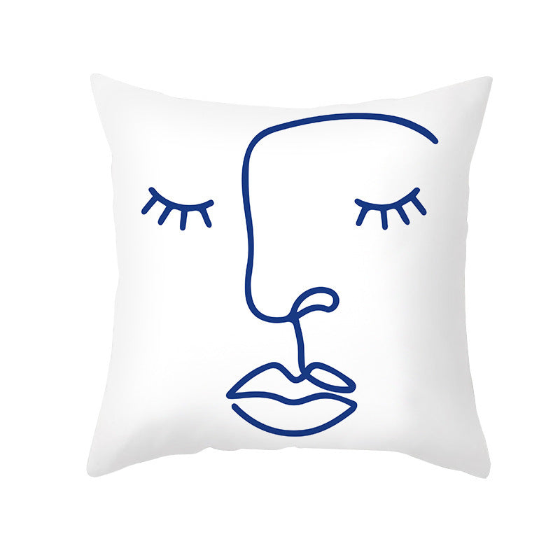 Ins Blue Abstract Super Soft Printing Pillowcase - Retro Art Sofa Cushion for Modern Home