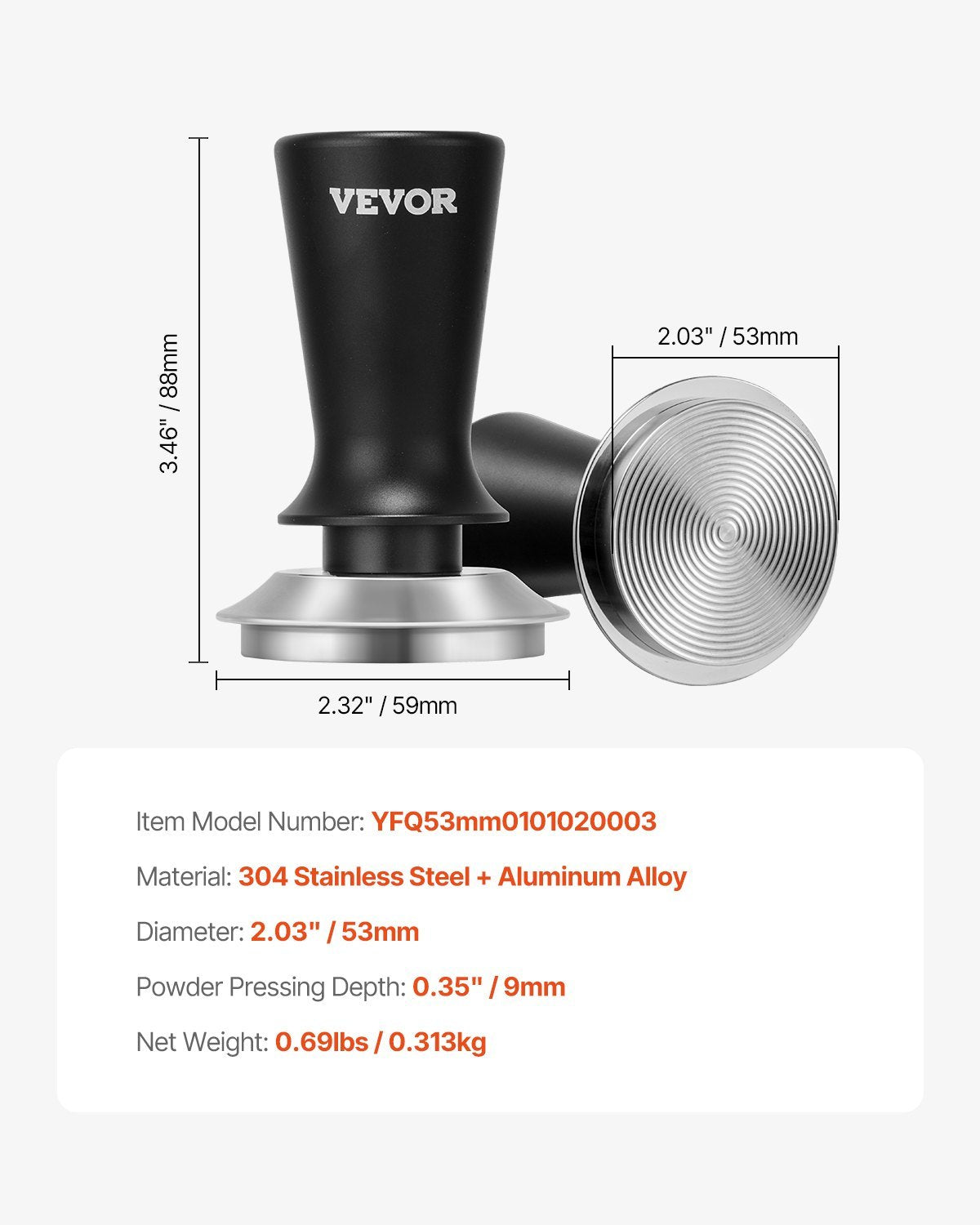 53mm Espresso Tamper Stainless Steel Coffee Tamper With Spring