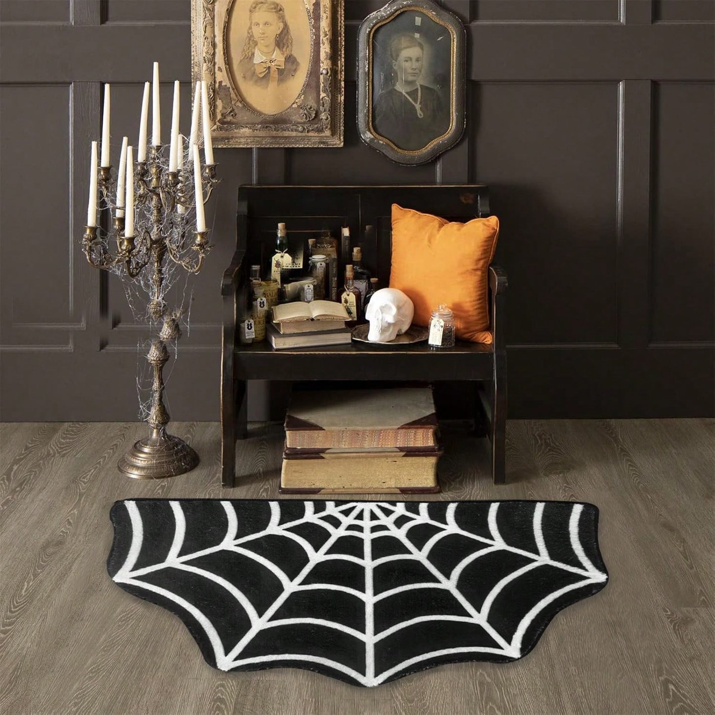 Halloween Spider Web Carpet - Gothic Non-Slip Bath Mat for Home Decor