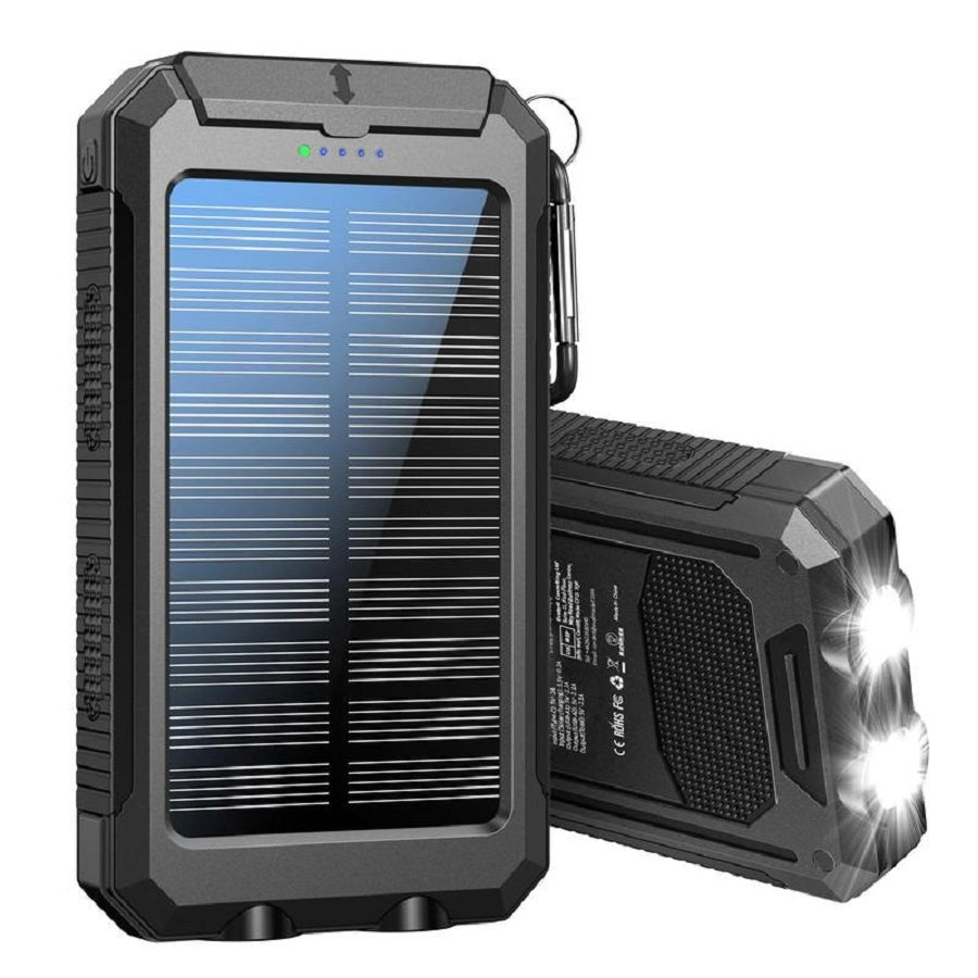 Solar Charger 8000mAh - Waterproof Portable Power Bank with LED Flashlight