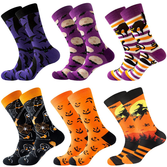 6-Pair Holiday Socks Set - Halloween & Christmas Novelty Cotton Socks