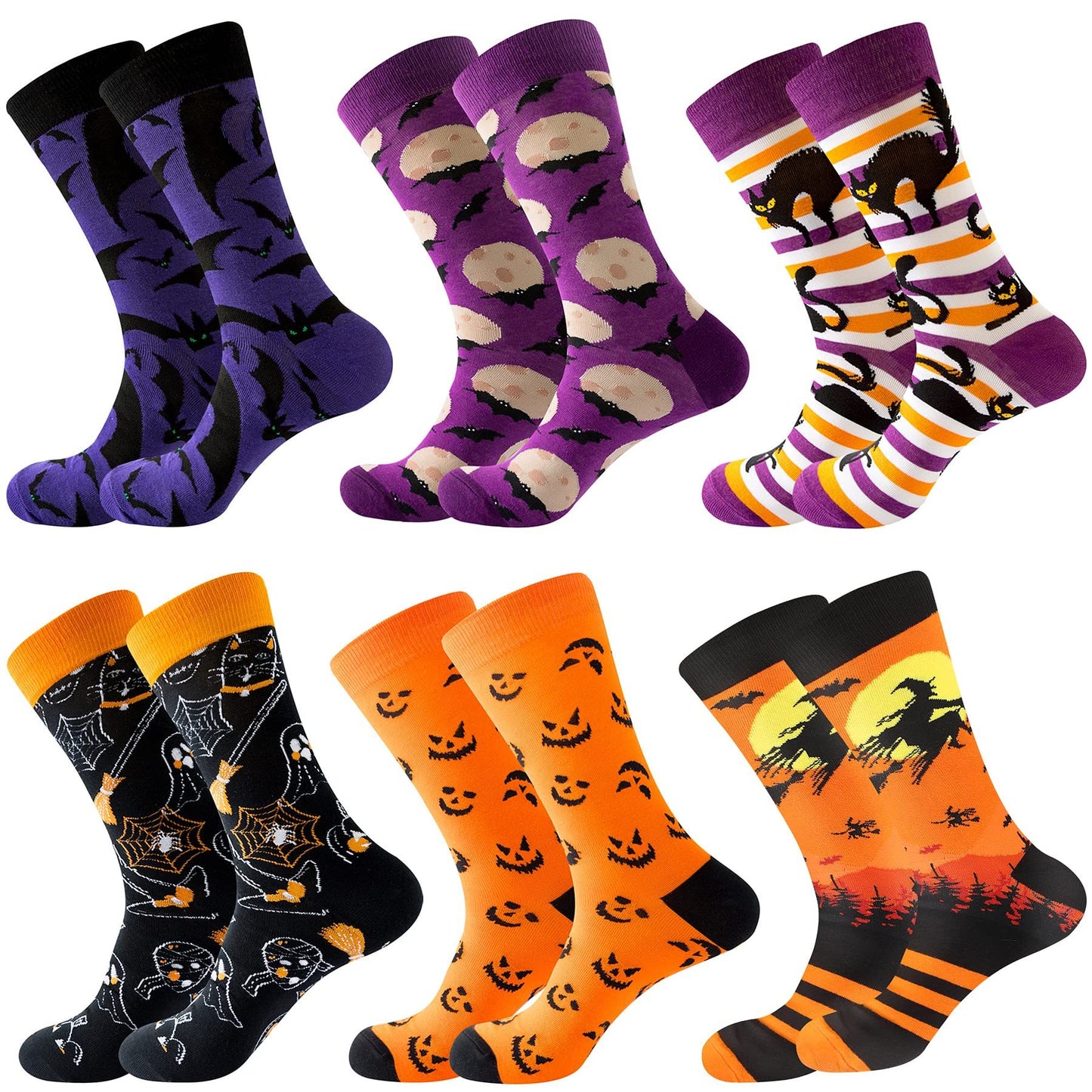 6-Pair Holiday Socks Set - Halloween & Christmas Novelty Cotton Socks