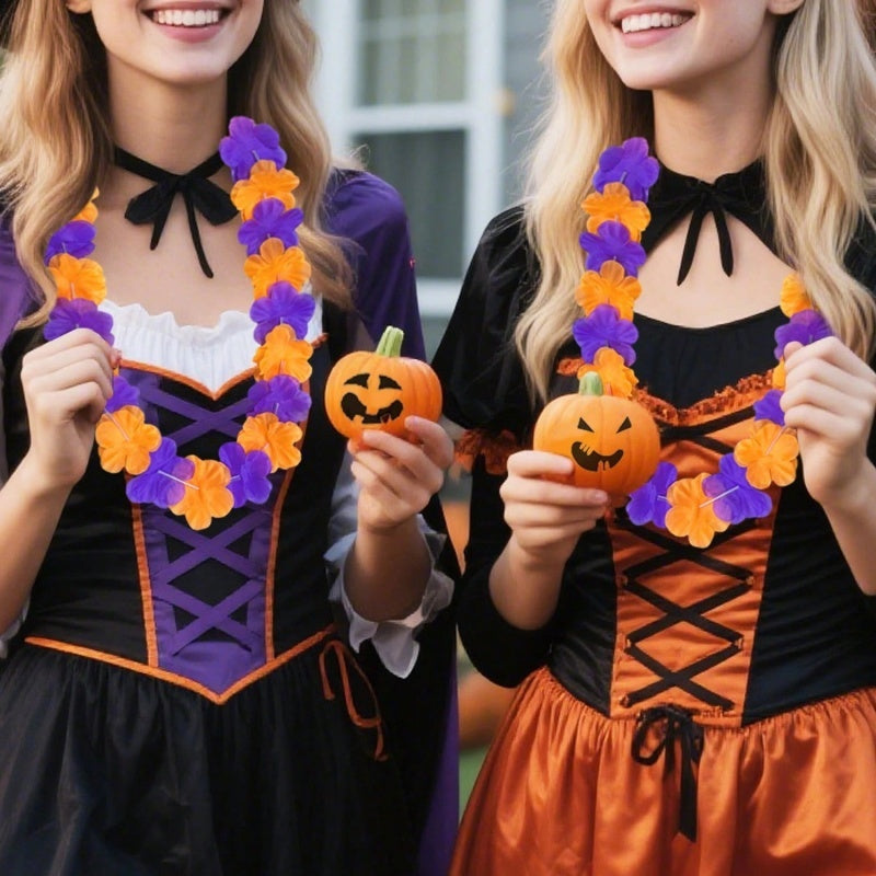 Halloween Flower Chain Garlands - 24 Pcs Orange Purple Black Party Decorations