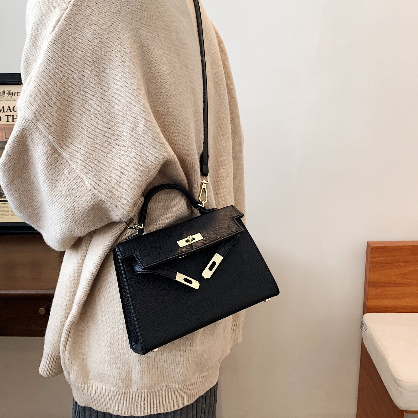 Women's Square Shoulder Bag - Classic PU Leather Handbag