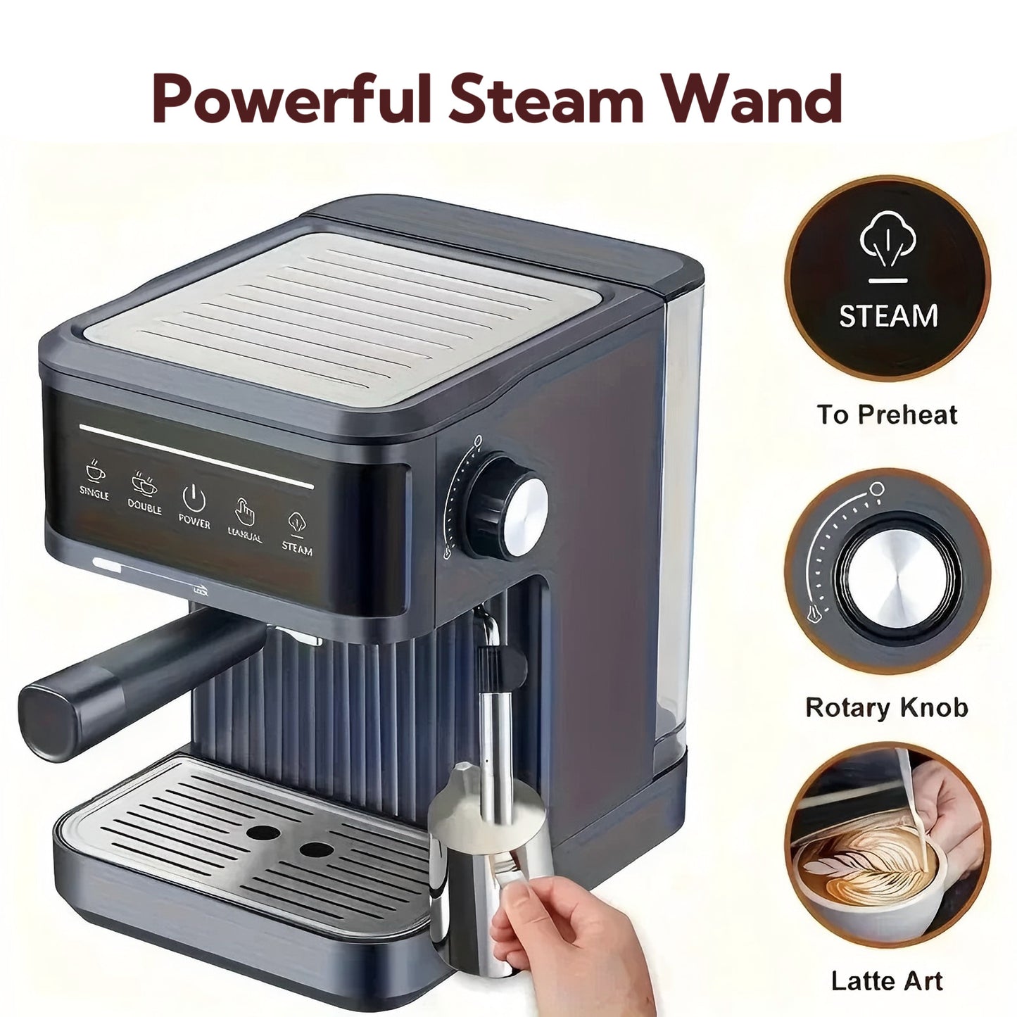 Italian Semi-Automatic Espresso Machine - Compact Home Coffee Maker