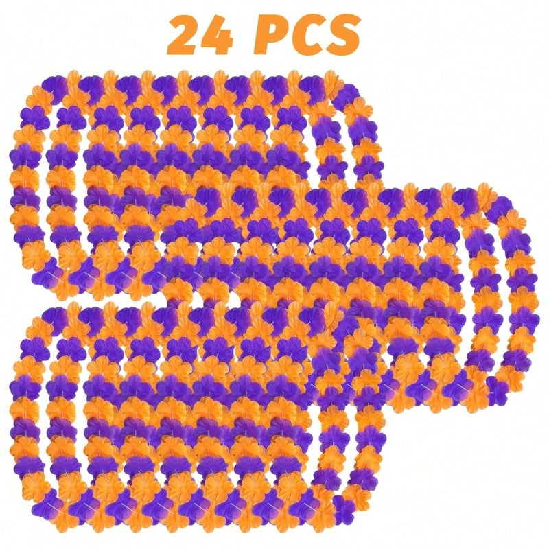 Halloween Flower Chain Garlands - 24 Pcs Orange Purple Black Party Decorations