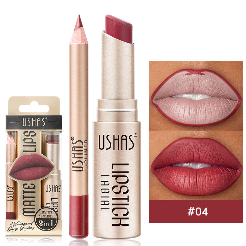 Long-Lasting Matte Lipstick & Lip Liner Set - Waterproof Non-Transfer 12 Color Collection