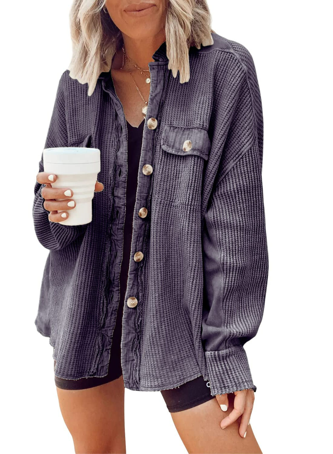 Women's Patchwork Irregular Shirt Jacket - Loose Long Sleeve Top