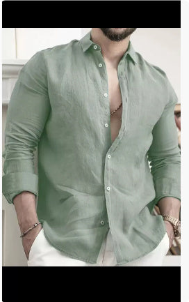 Men's Linen Button Shirt - Summer Beach Solid Color Casual Top