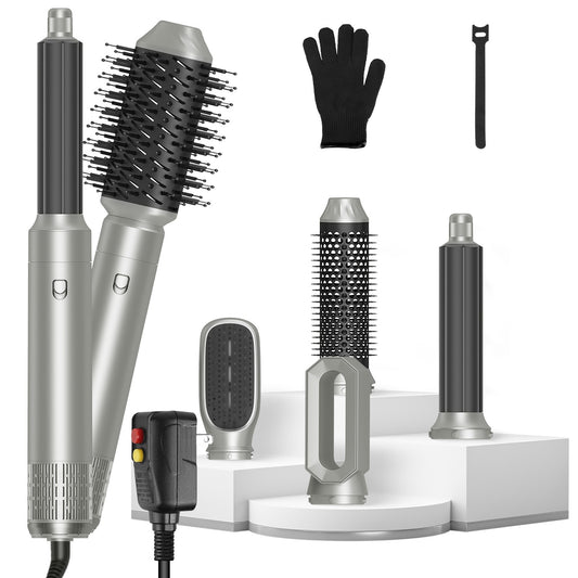 1Pc 6 In 1 Hot Air Styler Volumizer Straightener Curler Dryer Automatic Wrap Styler Hair Dryer Brush Set With 3 Temp Settings ALCI Plug Glove Cable Zip Tie