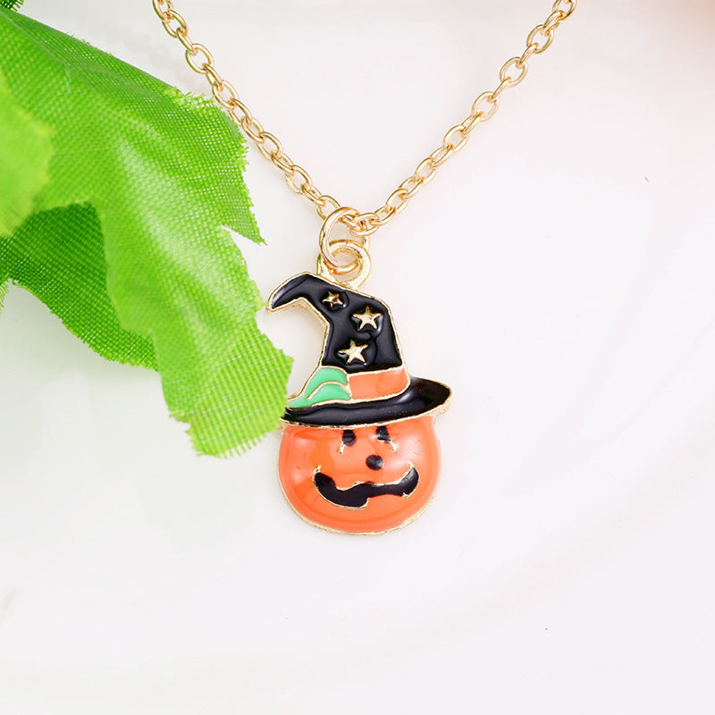 Halloween Pumpkin Cat Necklace - Oil Drop Clavicle Chain Pendant