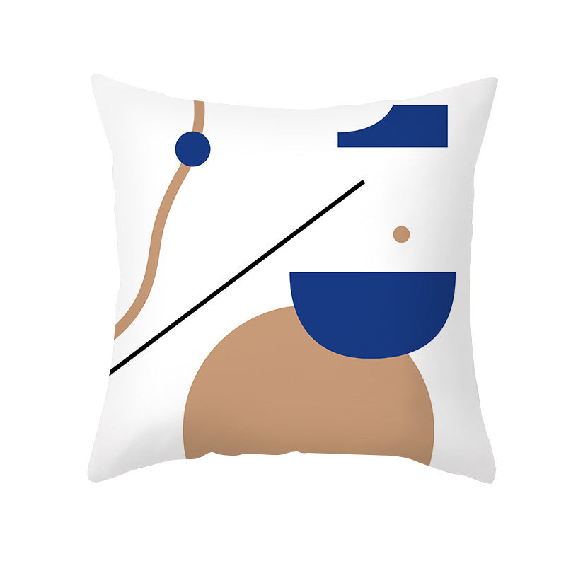 Ins Blue Abstract Super Soft Printing Pillowcase - Retro Art Sofa Cushion for Modern Home