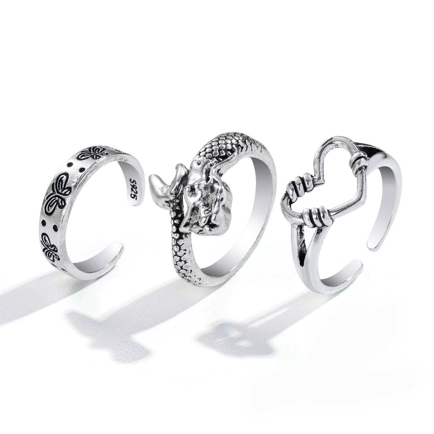Hot Selling Creative Personality Butterfly 2-Piece Ring Set - Punk Style Couple Rings