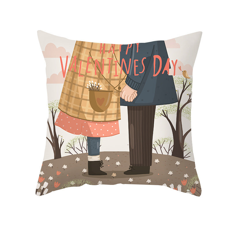Valentine's Day Peach Skin Printed Cushion Cover - Romantic Living Room Bedroom Decoration