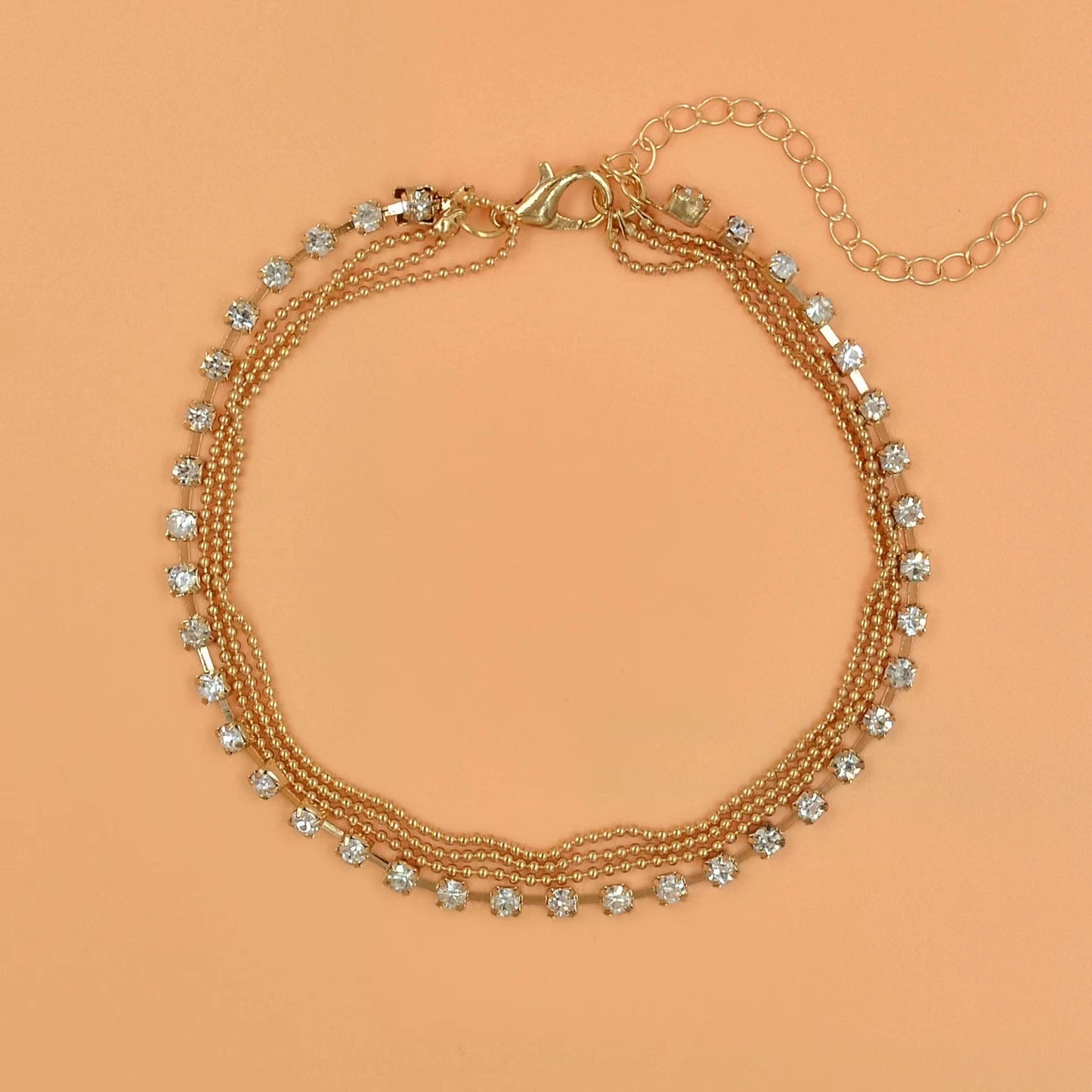 Simple Strass Cup Chain Anklet - Personality Multi-Layer Bead Necklace
