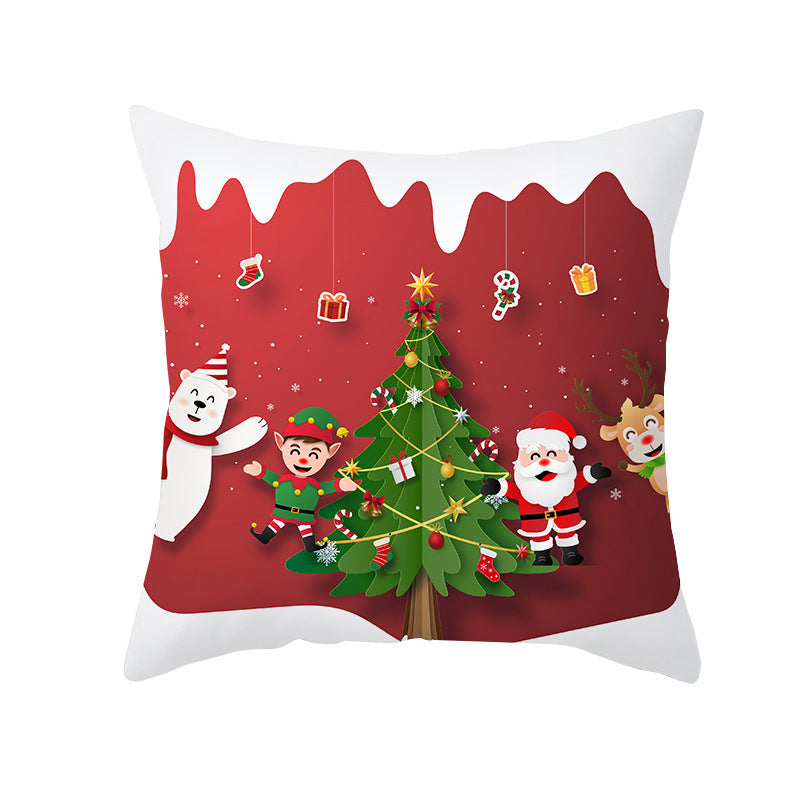 Cartoon Santa Claus Series Peach Skin Sofa Cushion Cover - Fun Christmas Holiday Decoration