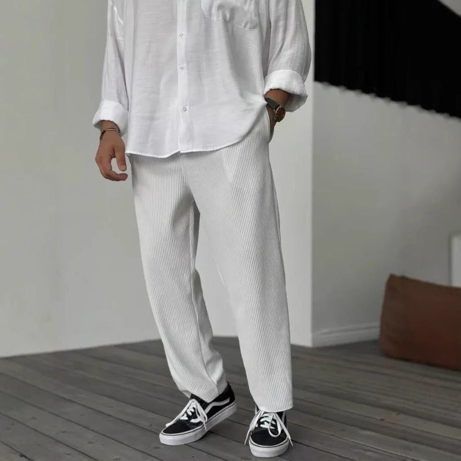 Men's Loose Straight Sports Casual Pants - Comfortable Striped Athletic Wear
