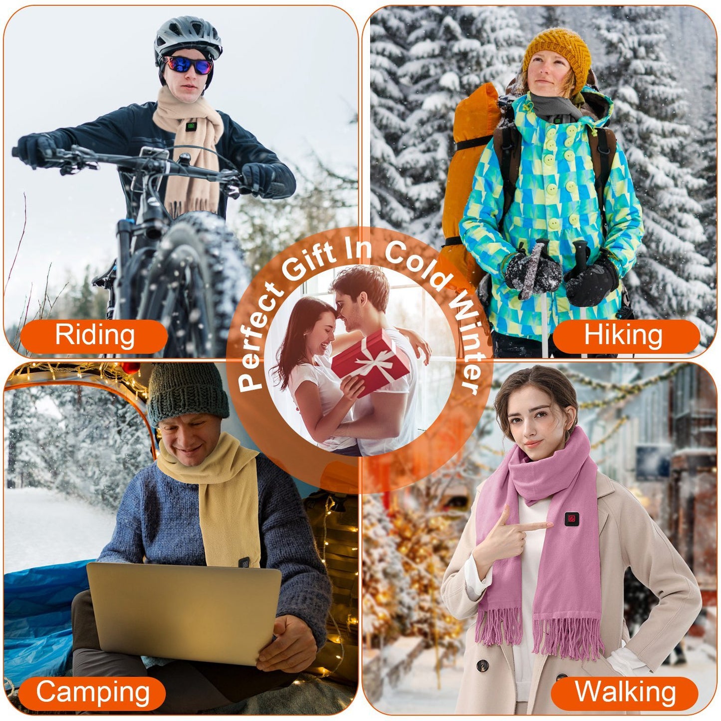 USB Electric Heated Winter Scarf - 3 Heating Modes for Outdoor Activities