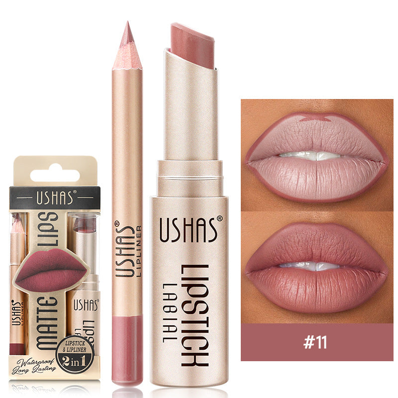Long-Lasting Matte Lipstick & Lip Liner Set - Waterproof Non-Transfer 12 Color Collection