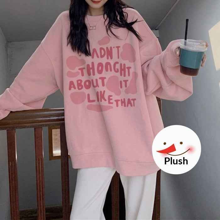 New American Style Loose Hoodie For Women Plus Size Fleece-lined