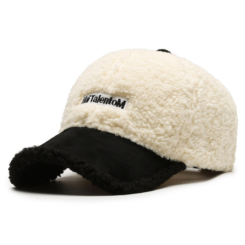 Autumn Winter Color Matching Fashion All-Match Plush Warm Peaked Cap