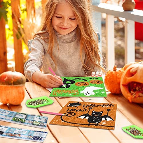 Halloween Diamond Painting Kit - 4 Pcs Witch Pumpkin Bat DIY Crafts