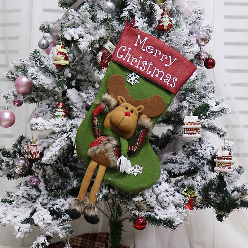 Christmas 3D Plush Big Stockings Set - Santa Snowman Elk Tree Pendant Decorations - DropOnline.co