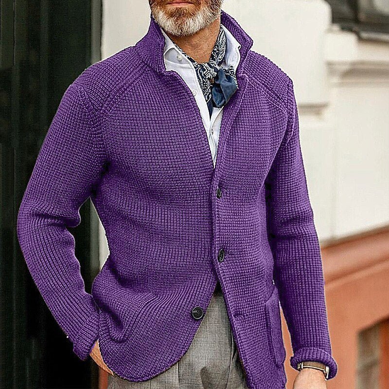 Men's Stand Up Collar Cardigan - Knitted Jacket with Modern Style
