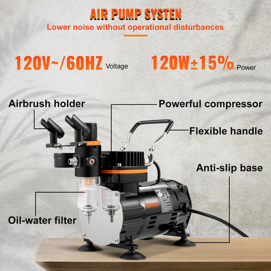 Airbrush Kit, Professional Airbrush Set With Compressor, Airbrushing System Kit With Multi-Purpose Dual-Action Gravity Feed Airbrushes, Art Nail Cookie Tatto
