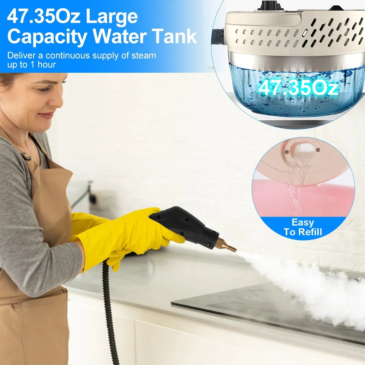 2500W Handheld High Temperature And Pressure Steamer Cleaner With 1400ML Tank 9 Accessories 6 Steam Levels For Dirt Grease Grout Tile Floor Couch Car