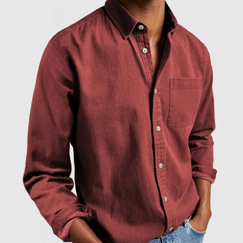 Classic Men's Long-Sleeve Dress Shirt - Professional Lapel Collar Button-Down