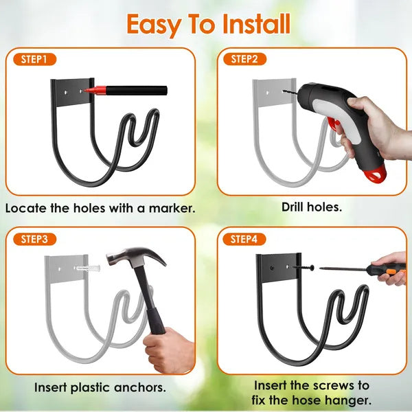 2Pack Heavy Duty Garden Hose Holder Stainless Steel Hose Hook Metal Hose Rack Reel Organizer For Water Hose Extension Cords
