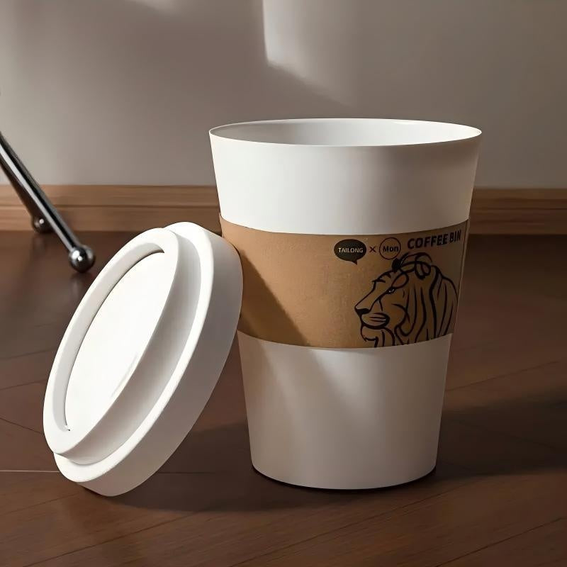 2025 New Elegant Lion Theme Coffee Cup Trash Can Deodorizing Push-On Lid Black And White Odor Resistance High Aesthetic Large Capacity