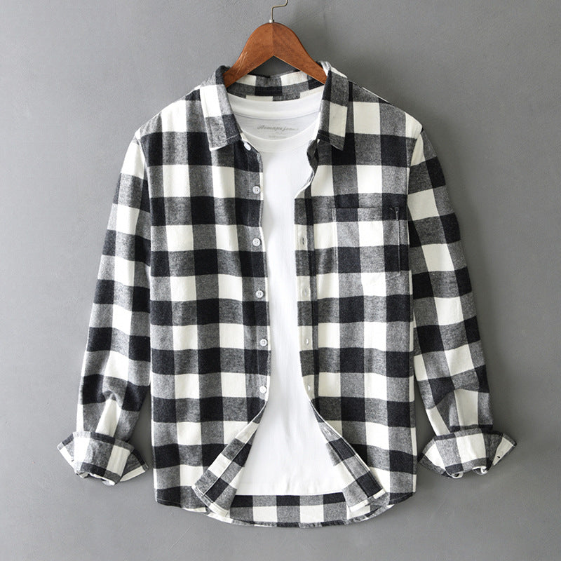 Men's Long Sleeve Plaid Cotton Shirt - Classic Button-Down with Traditional Pattern