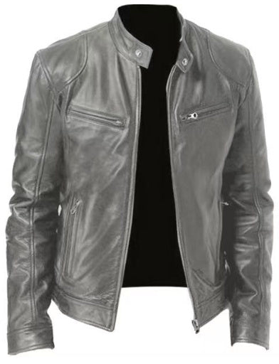 Men's Gentleman's Warm Zipper Cardigan - PU Leather Pocket Decorated Coat