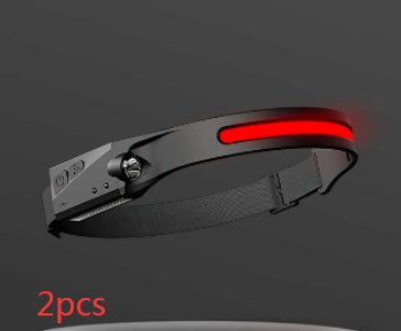 COB LED Rechargeable Headlamp - 350 Lumens Wave Sensor Waterproof Headlight for Camping & Outdoor