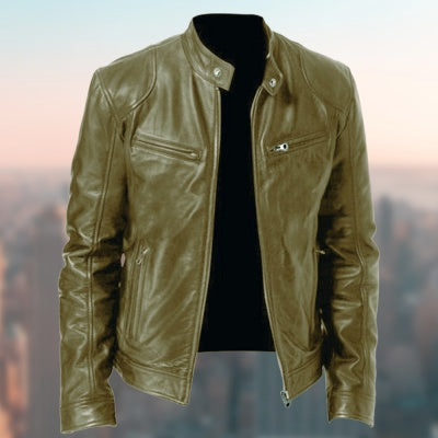 Men's Gentleman's Warm Zipper Cardigan - PU Leather Pocket Decorated Coat