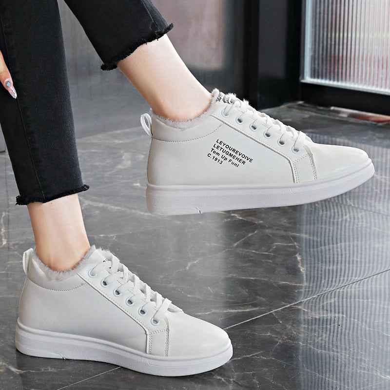 Women's Cotton Shoes With Fleece Sports Flat Sneakers