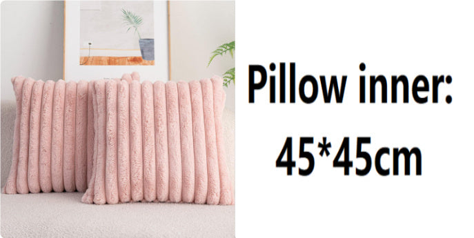 Rabbit Fur Solid Color Vertical Bar Plush Square Cushion Cover