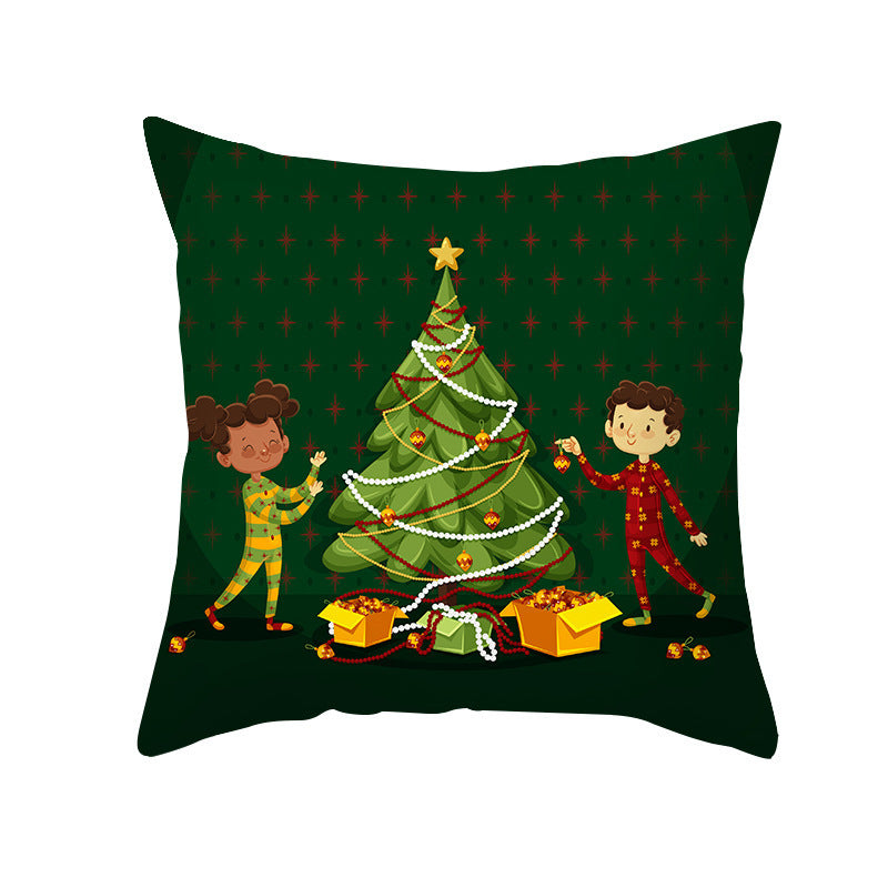 Cartoon Santa Claus Series Peach Skin Sofa Cushion Cover - Fun Christmas Holiday Decoration
