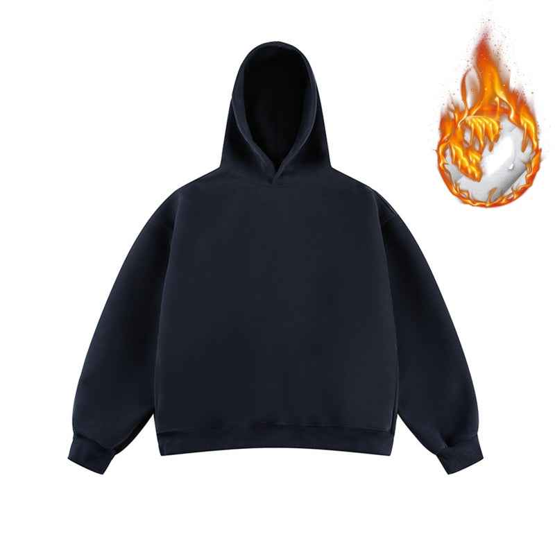 Short Wide Fleece Hooded Sweatshirt For Men And Women In American Solid Color