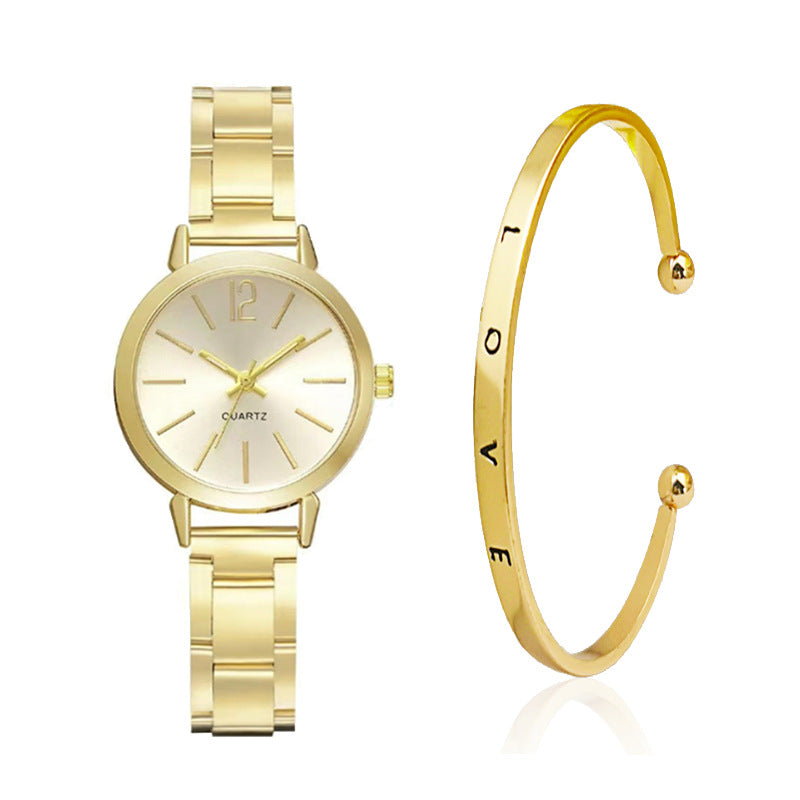 Gold Steel Band Quartz Watch - Elegant Bracelet Timepiece