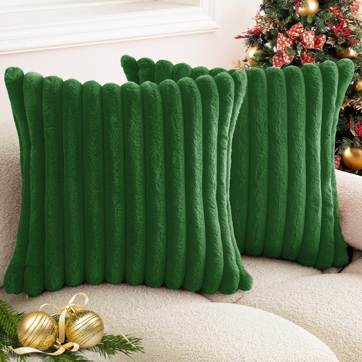 Rabbit Fur Solid Color Vertical Bar Plush Square Cushion Cover